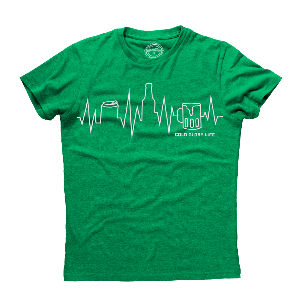Cold Glory Beer EKG T-Shirt  Kelly Green Heather