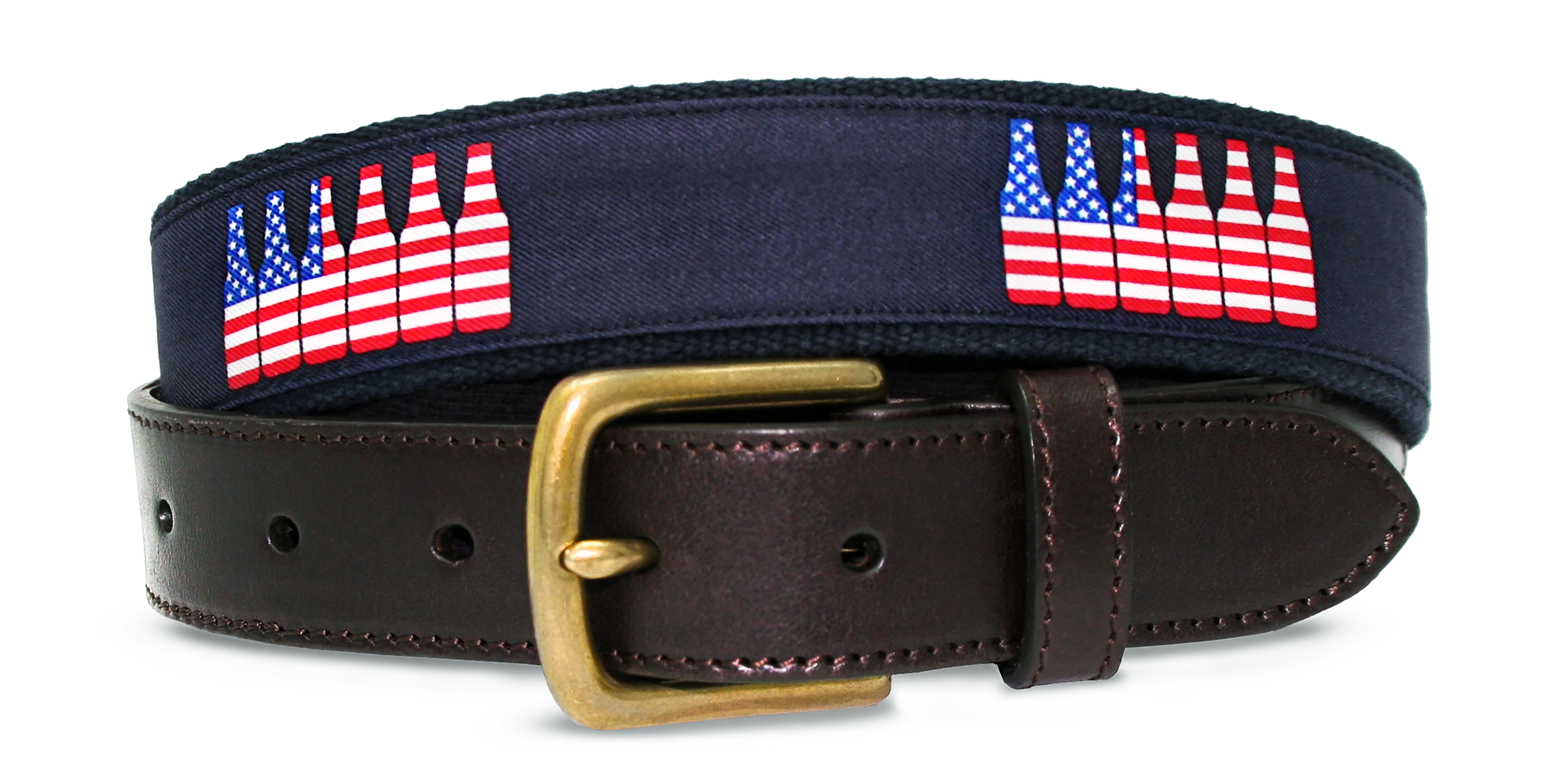 American Flag Beer Bottle Canvas Club Belt Navy