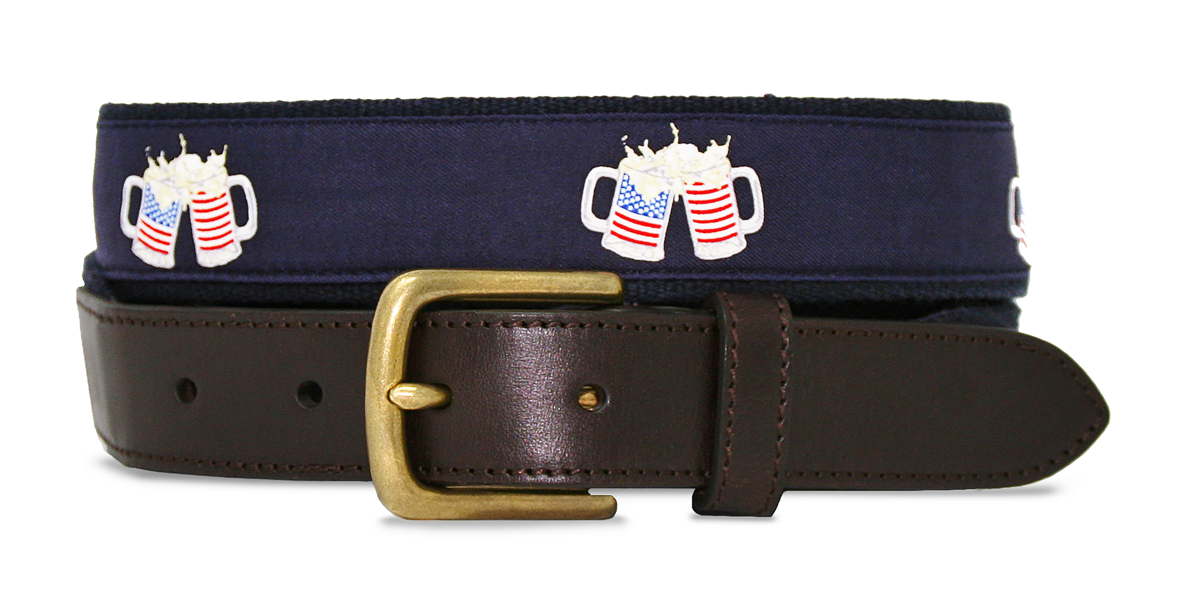 American Flag Beer Mugs Toasting Canvas Club Belt Navy