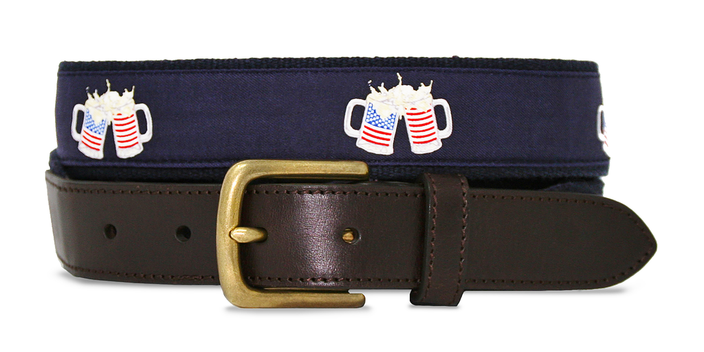 American Flag Beer Mugs Toasting Canvas Club Belt Navy