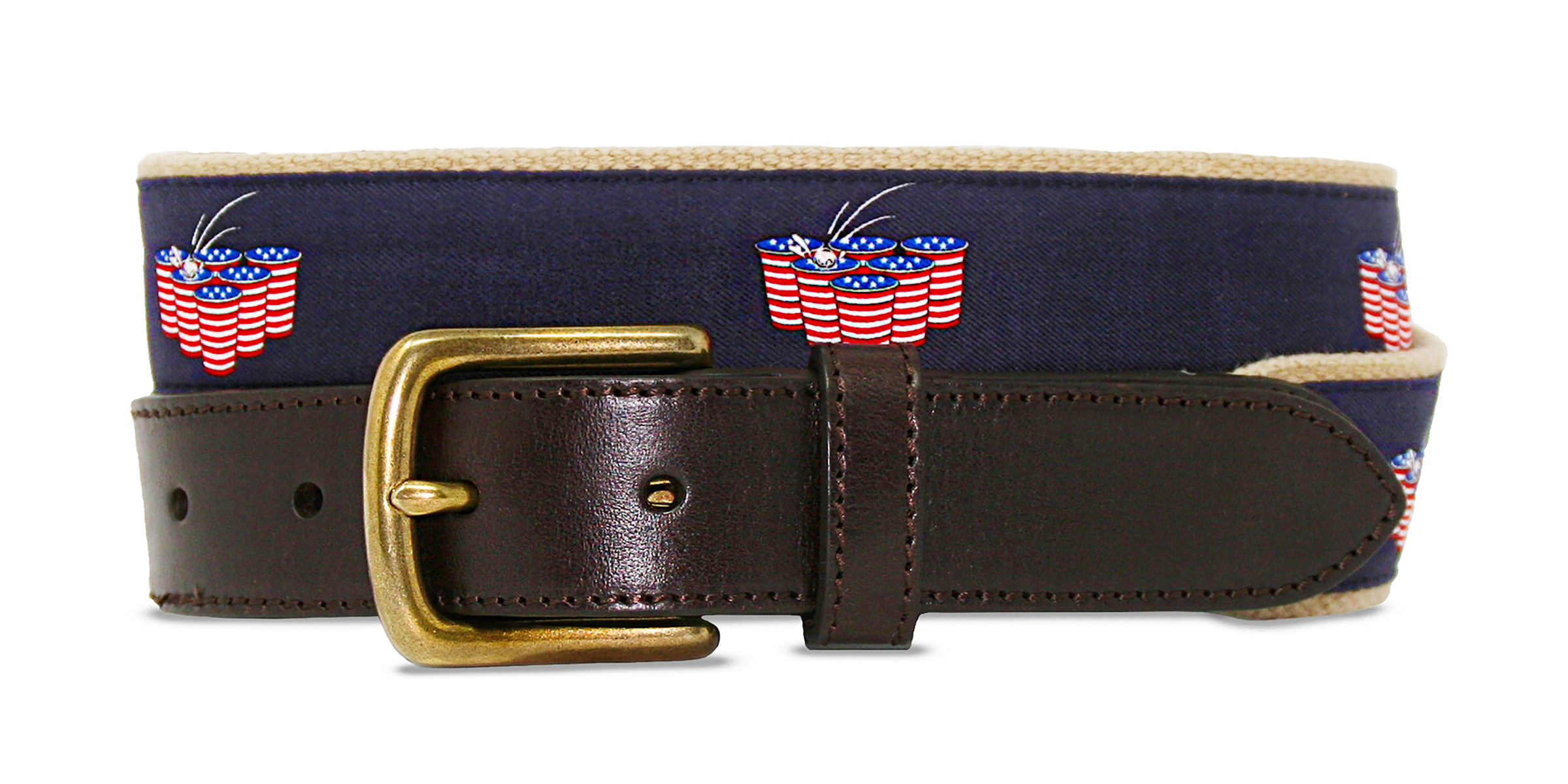 American Flag Beer Pong Champion Canvas Club Belt Khaki
