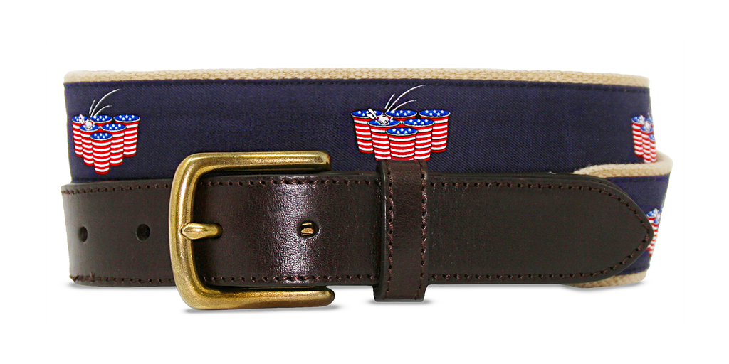 American Flag Beer Pong Champion Canvas Club Belt Khaki