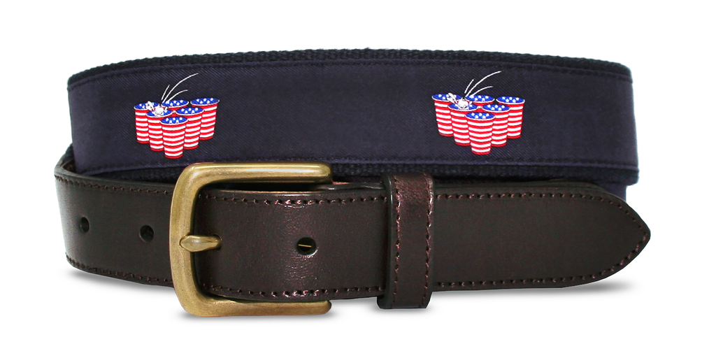 American Flag Beer Pong Champion Canvas Club Belt Navy