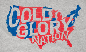 grey t-shirt with usa map showing red states vs blue states of cold glory nation closeup