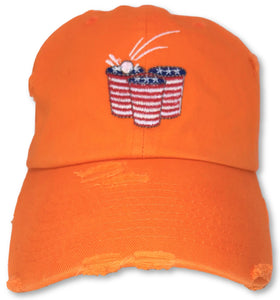 Orange Beer Pong American Flag Hat