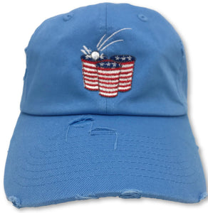 Light Blue Beer Pong American Flag Hat