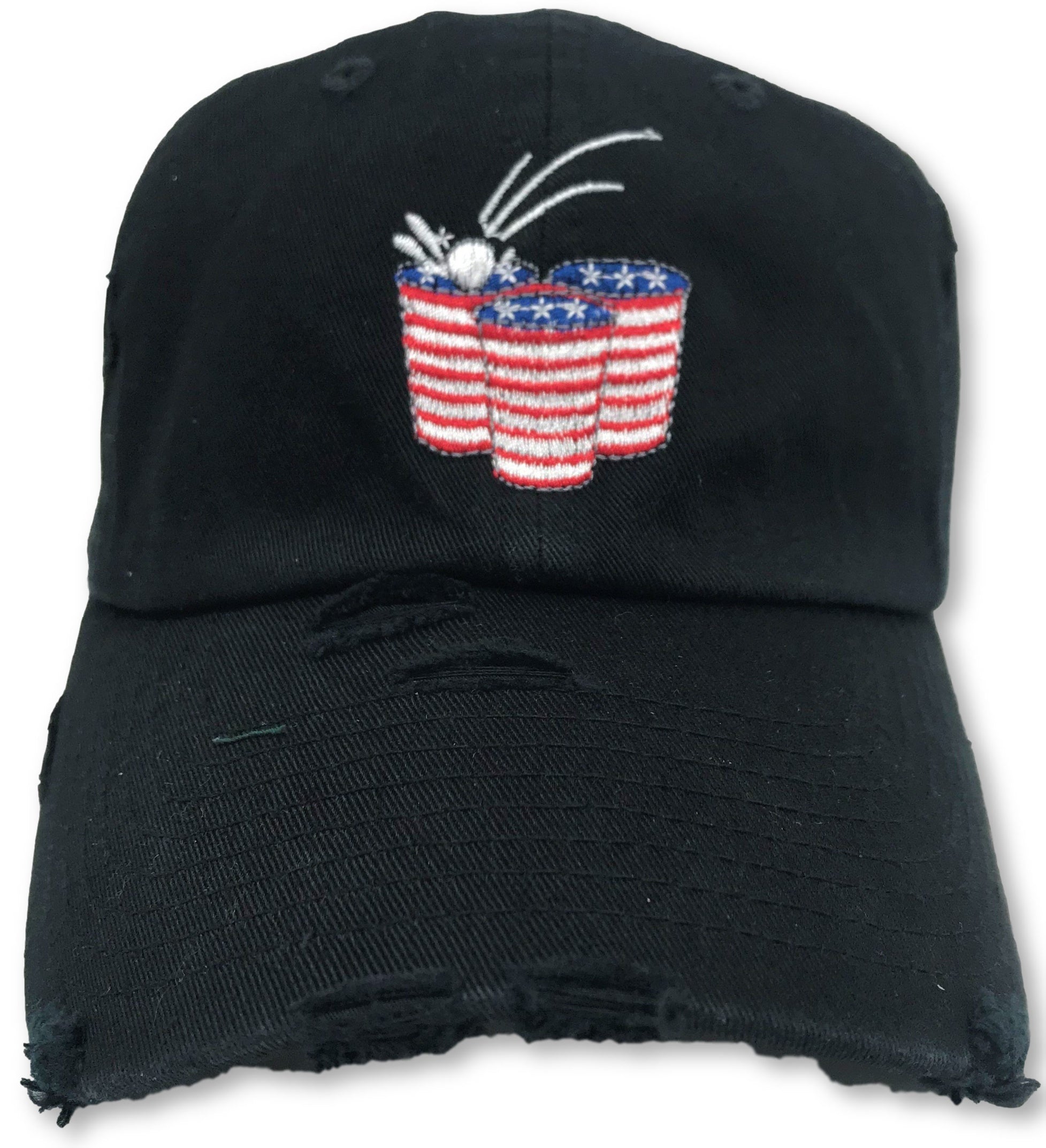 Black Beer Pong American Flag Hat