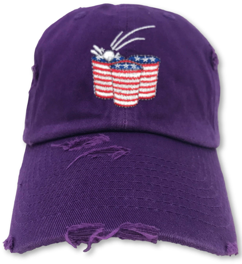 Purple Beer Pong American Flag Hat