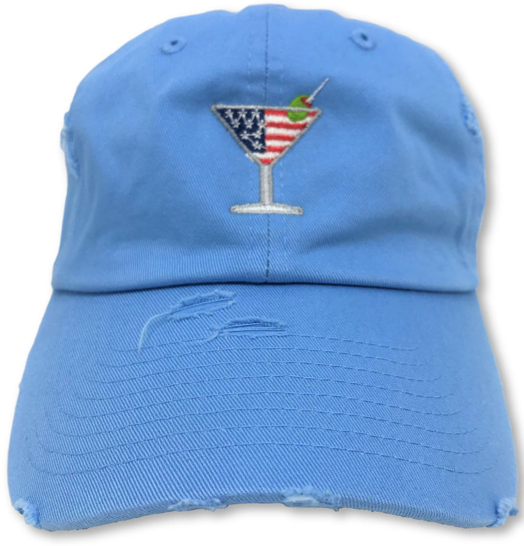 Light Blue Martini American Flag Hat