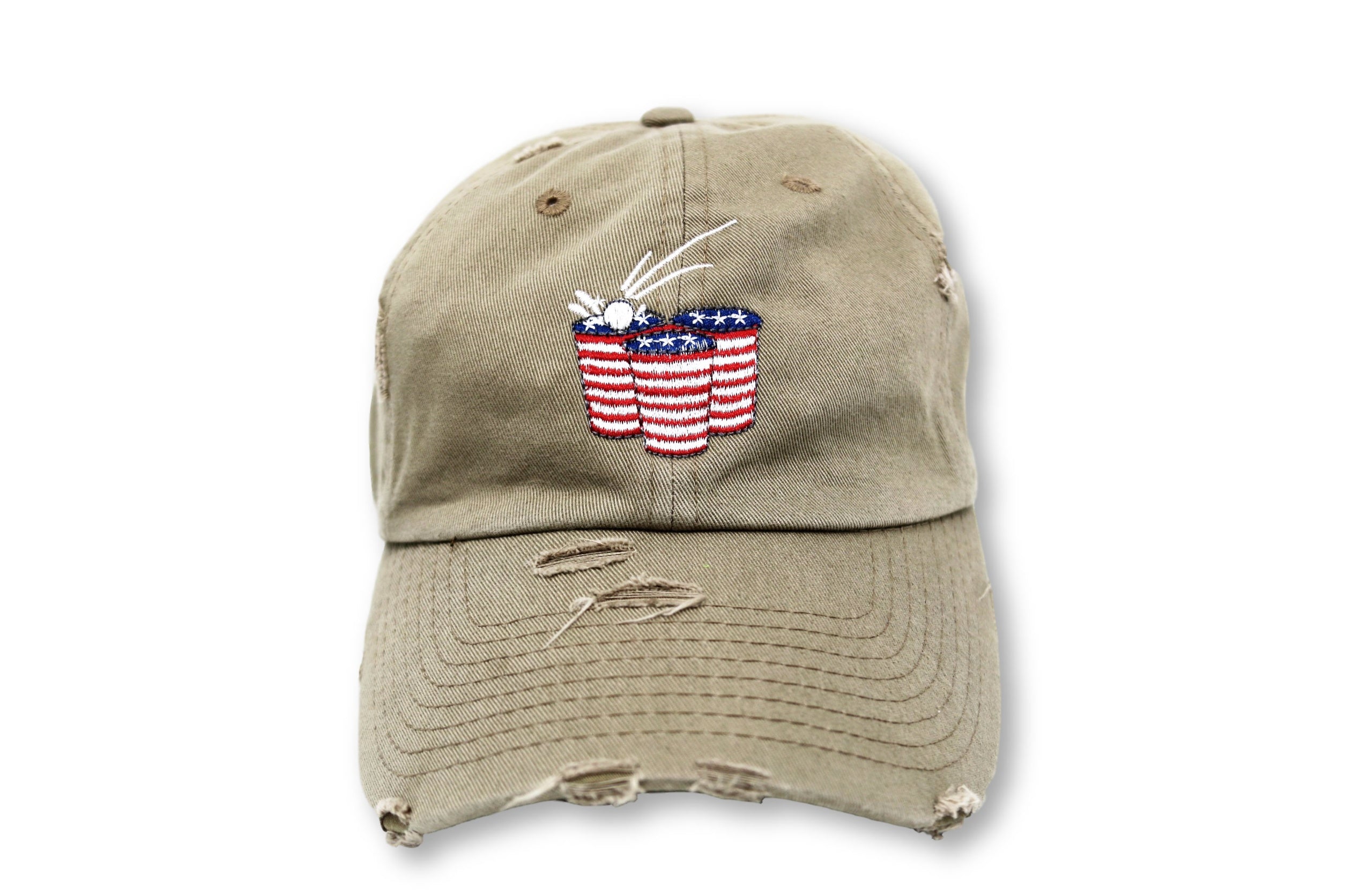 Khaki Beer Pong American Flag Hat