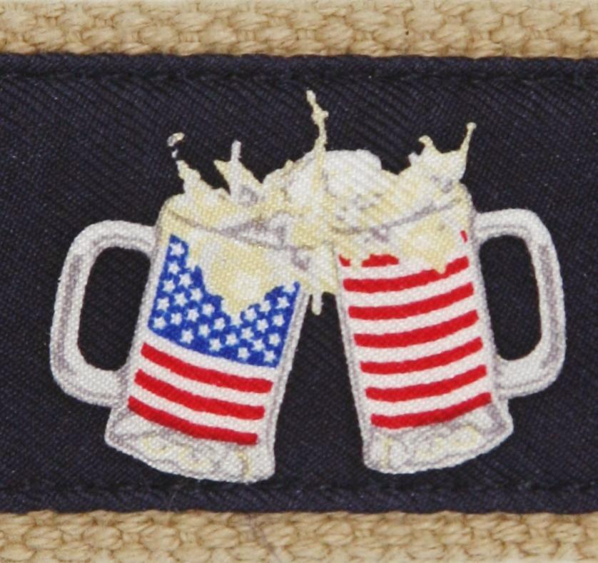American Flag Beer Mugs Toasting Canvas Club Belt Khaki