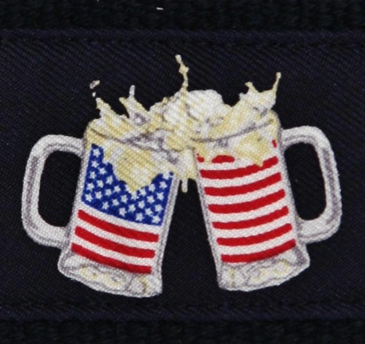 American Flag Beer Mugs Toasting Canvas Club Belt Navy